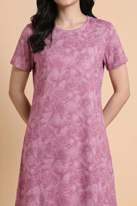 Zivame Mixed Fruit Buttersoft Knit Poly Knee Length Nightdress With In Built Camisole - Red Violet — thumbnail 4